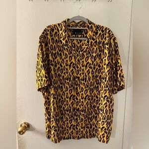 All Saints Vibrant Leopard Print Button Down Shirt